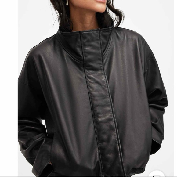 NWT Allsaints Ryder Funnel Neck Leather Jacket XS - Picture 2 of 4